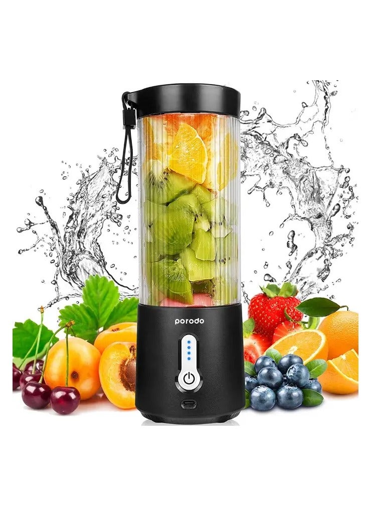 Portable Blender with Extra Lid 450ml / Leak-Proof / Safe and Durable Material / Powerful 6 Blades Blender - Black