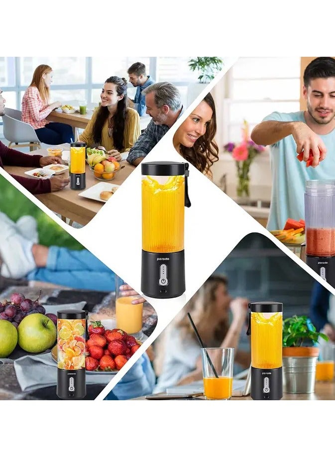 Portable Blender with Extra Lid 450ml / Leak-Proof / Safe and Durable Material / Powerful 6 Blades Blender - Black