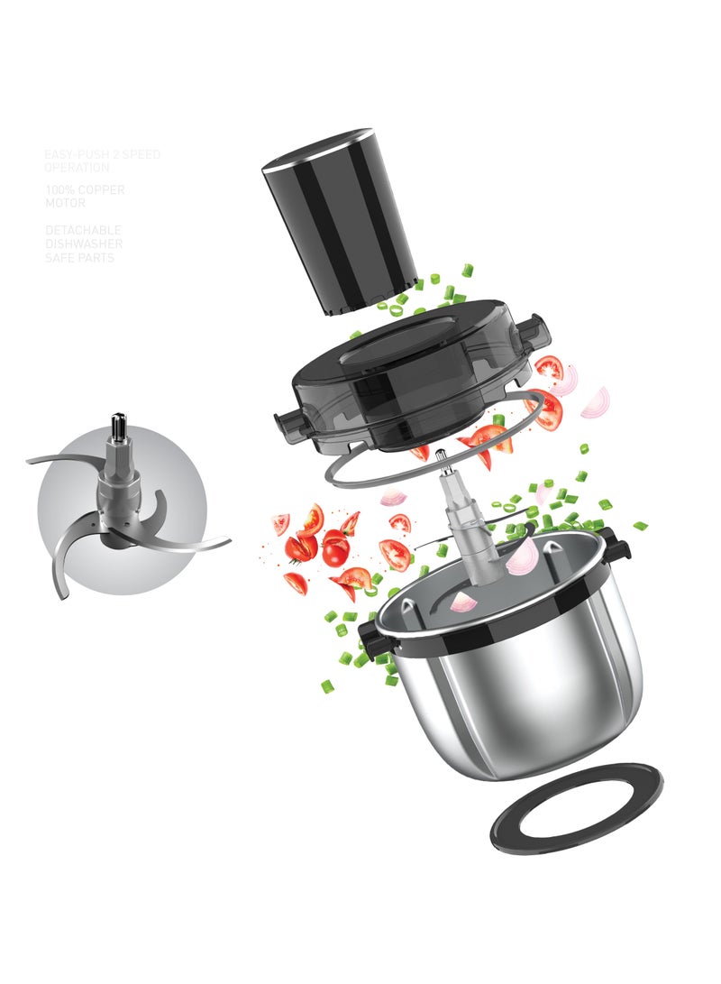2 Speed Multi Chopper Food Processor With 2L Jar Capacity, Stainless Steel Blades | Perfect For Blending & Chopping Fruits, Vegetables & More 2 L 350 W CK2669 Silver/Black