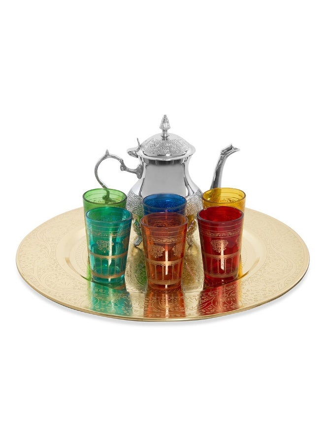 Teapot Set With Plate And 6 Glasses Multicolour