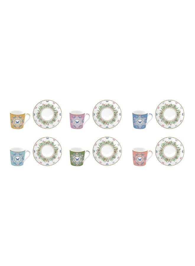 Spring Parade 6 Coffee Cups And Saucer Sets Multicolour - 100 Ml