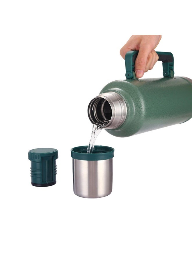 Classic Bottle Stainless Steel Flask Leakproof Lid as Cup with Handle 2.0L Green