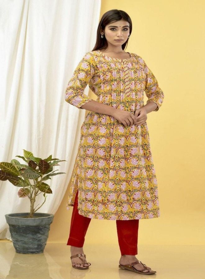 Sunshine Yellow Floral Kurta Only