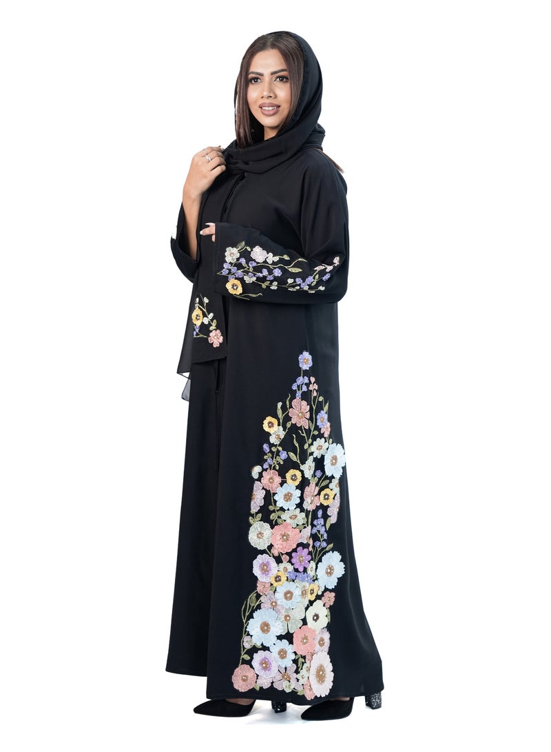 Flower Lace Abaya for Women - Premium Korean Nida Fabric