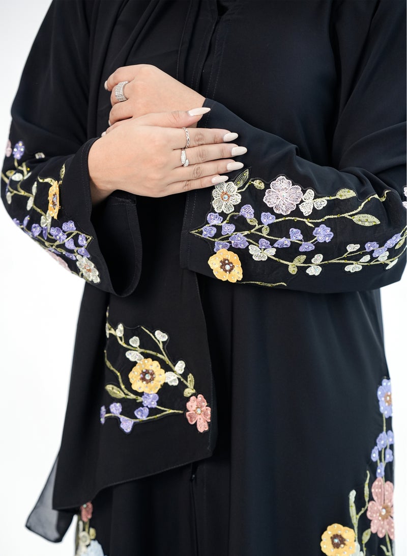 Flower Lace Abaya for Women - Premium Korean Nida Fabric