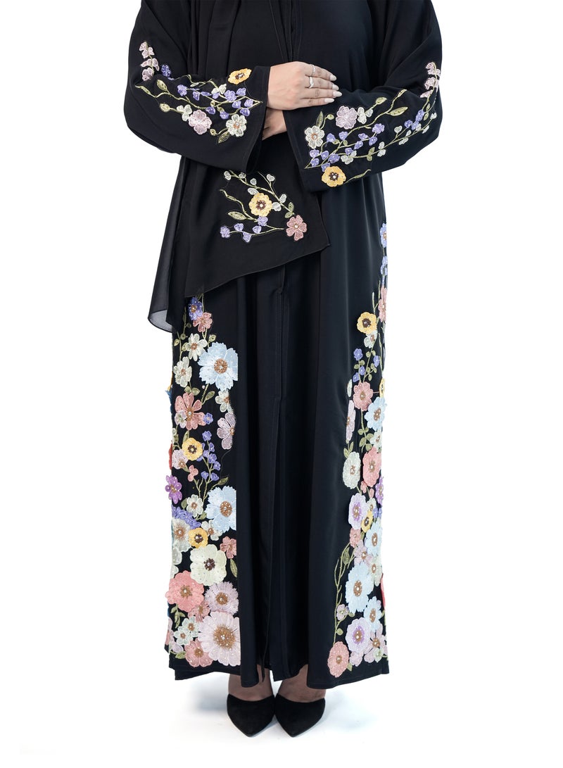 Flower Lace Abaya for Women - Premium Korean Nida Fabric