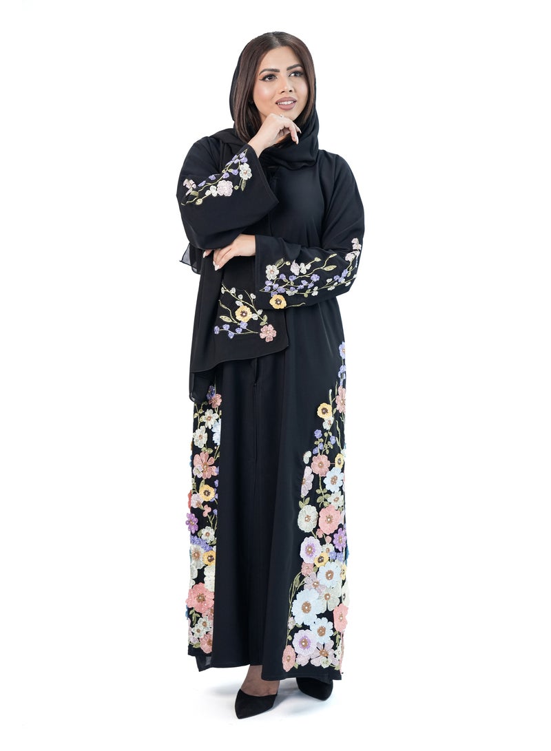 Flower Lace Abaya for Women - Premium Korean Nida Fabric