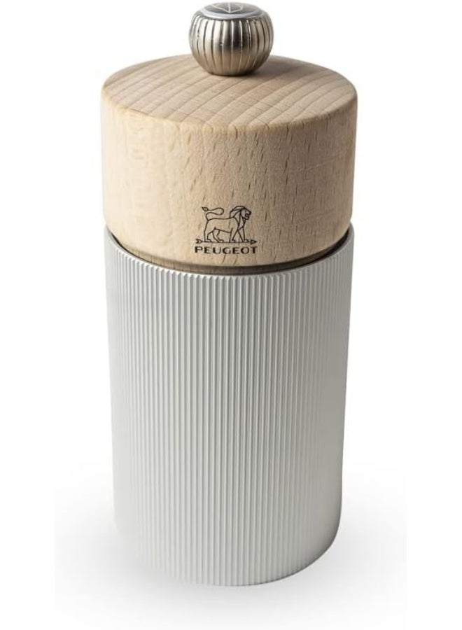 Peugeot Line Salt Mill 12cm Natural. Wood & Aluminum Body. Mechanism with . Made in France.