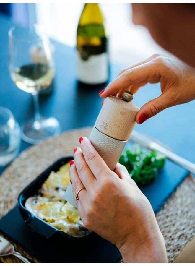 Peugeot Line Salt Mill 12cm Natural. Wood & Aluminum Body. Mechanism with . Made in France.