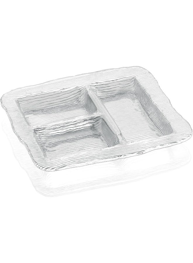 IVV Glassware All In One 3-Section Multipurpose Serving Platter, 12-1/2 by 11-Inch, Clear