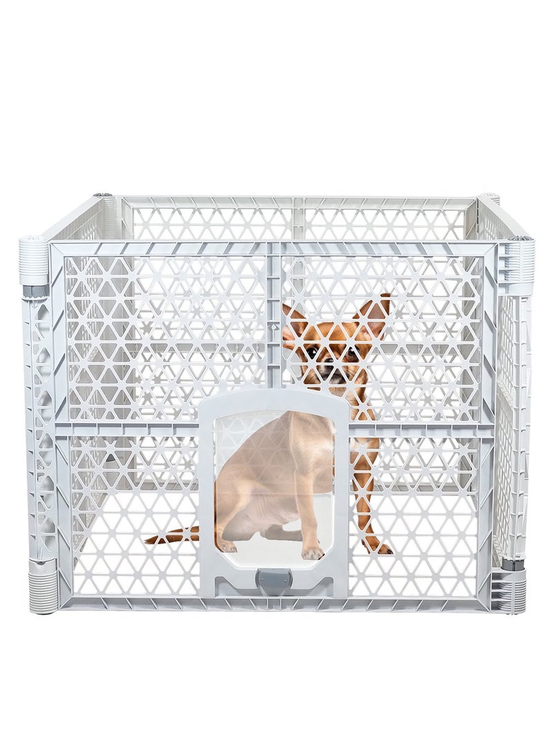 Plastic dog playpen with Secure locking door, 4-panel pet playpen for small to medium-sized pets, Foldable pet enclosure fence, Ideal for Indoor & Outdoor use 88 cm (White)