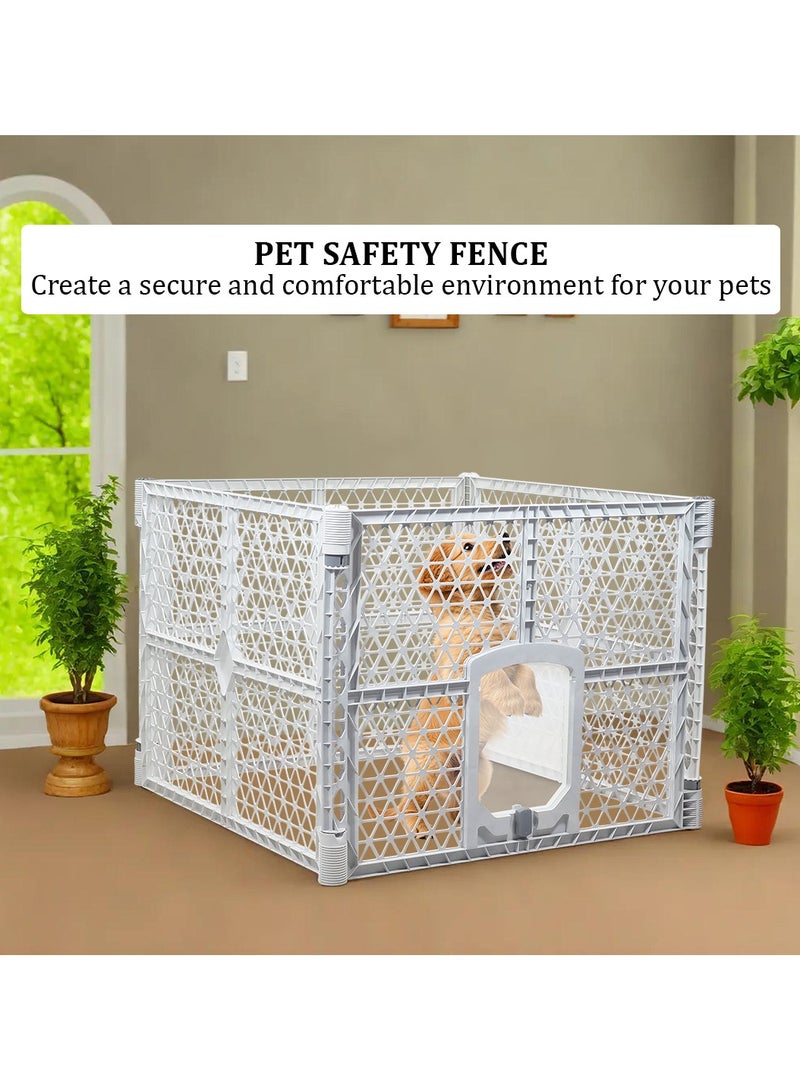 Plastic dog playpen with Secure locking door, 4-panel pet playpen for small to medium-sized pets, Foldable pet enclosure fence, Ideal for Indoor & Outdoor use 88 cm (White)