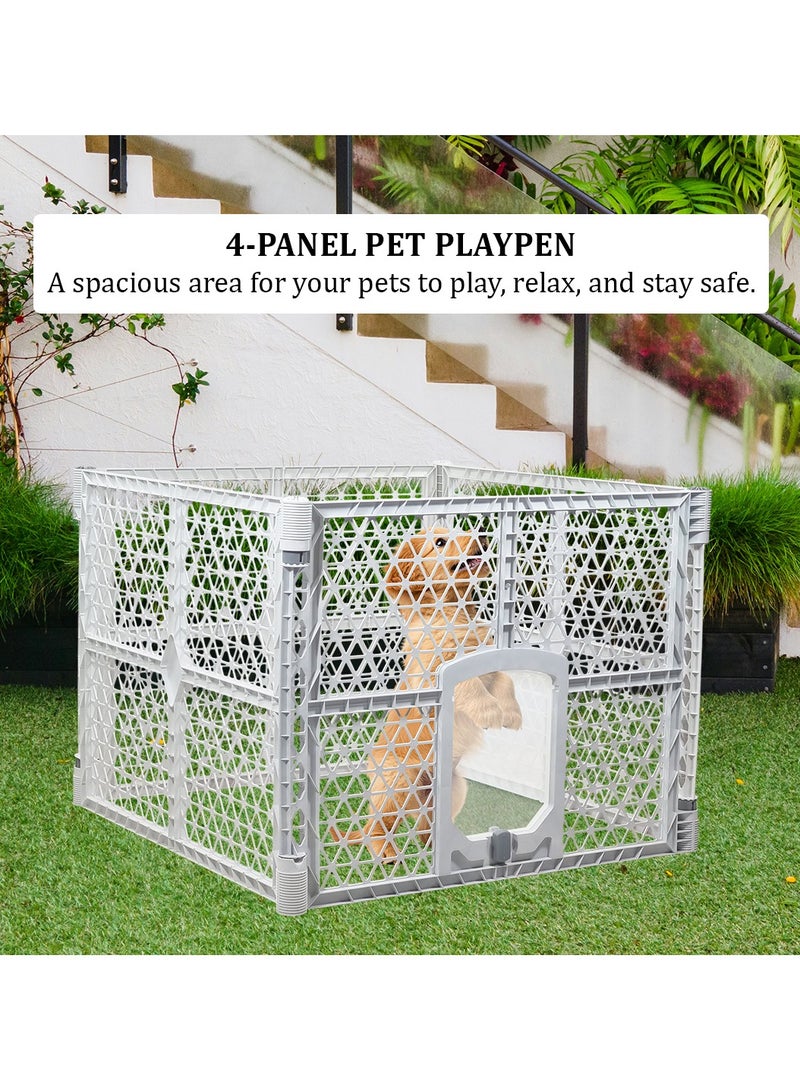 Plastic dog playpen with Secure locking door, 4-panel pet playpen for small to medium-sized pets, Foldable pet enclosure fence, Ideal for Indoor & Outdoor use 88 cm (White)