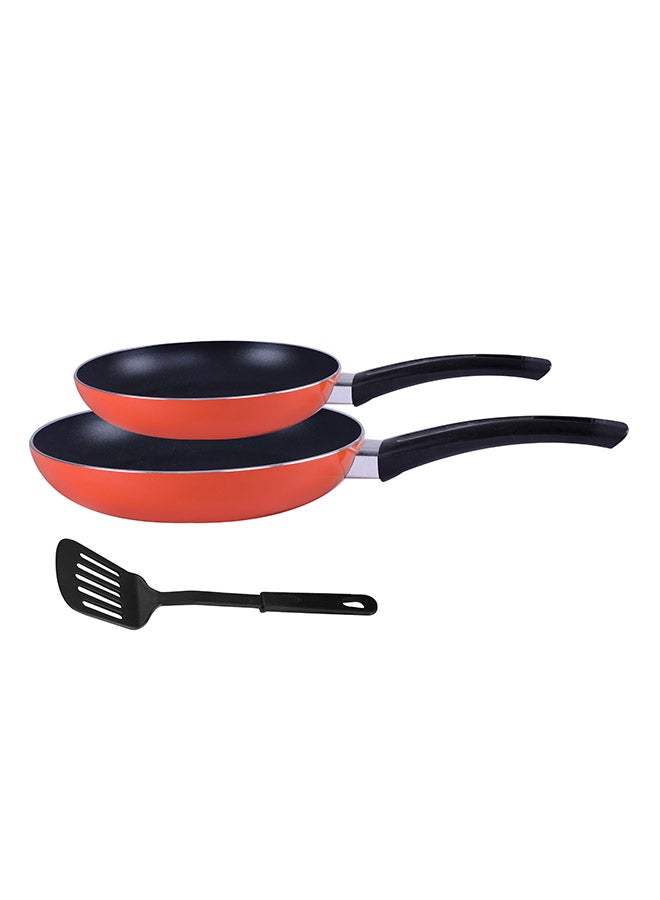 2-Piece Non-Stick Fry Pan Set With Slotted Turner Red/Black 18, 24cm