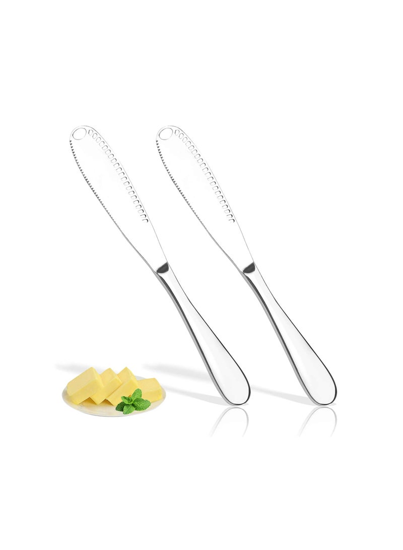 Stainless Steel Butter Spreader Knife, KASTWAVE 3 in 1 Multi-Function Butter Curler & Spreader with Serrated Edge for Butter Cheese Jams Jelly, Bread Kitchen Gadgets Gift (2 Pack)