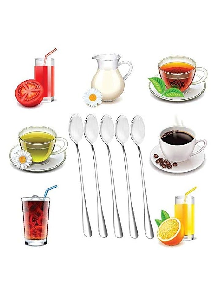 Long Handle Stirring Spoon, Set of 10 Stainless Steel Mixing Spoon for Iced Tea, Coffee, Cocktail, Milkshake