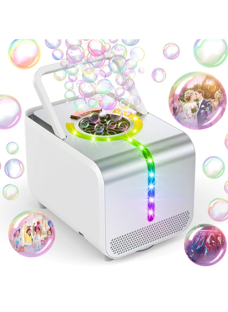 Bubble Machine with LED Lights Portable Durable Automatic Bubble Blower 20000+ Bubbles Per Minute Bubbles for Kids Bubble Maker Operated by Plugin or Batteries for Wedding Stage Birthday Party