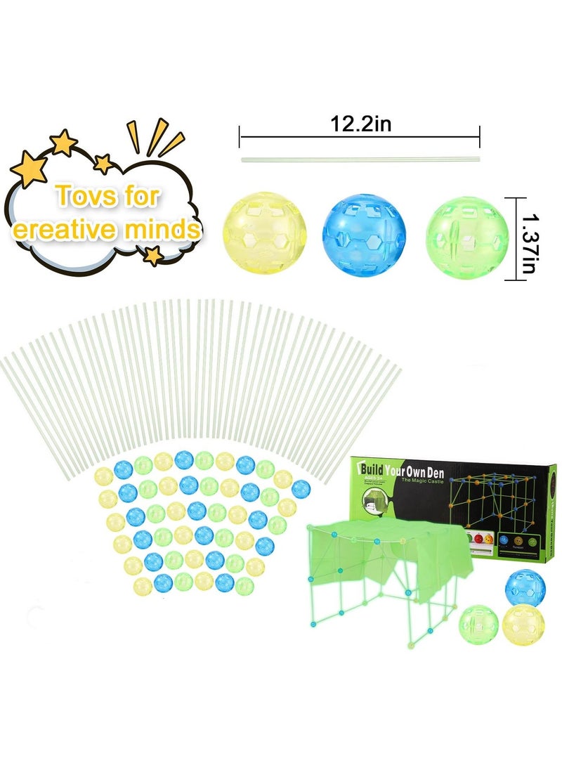 Kids Fort Building Kit, 156 Pcs Glow in the Dark Build a Fort with Blanket, STEM Educational Toys for 4 5 6 7 8 9 10 11 12 Years Boys Girls Ultimate Construction Gift DIY Forts Builder Indoor Outdoor