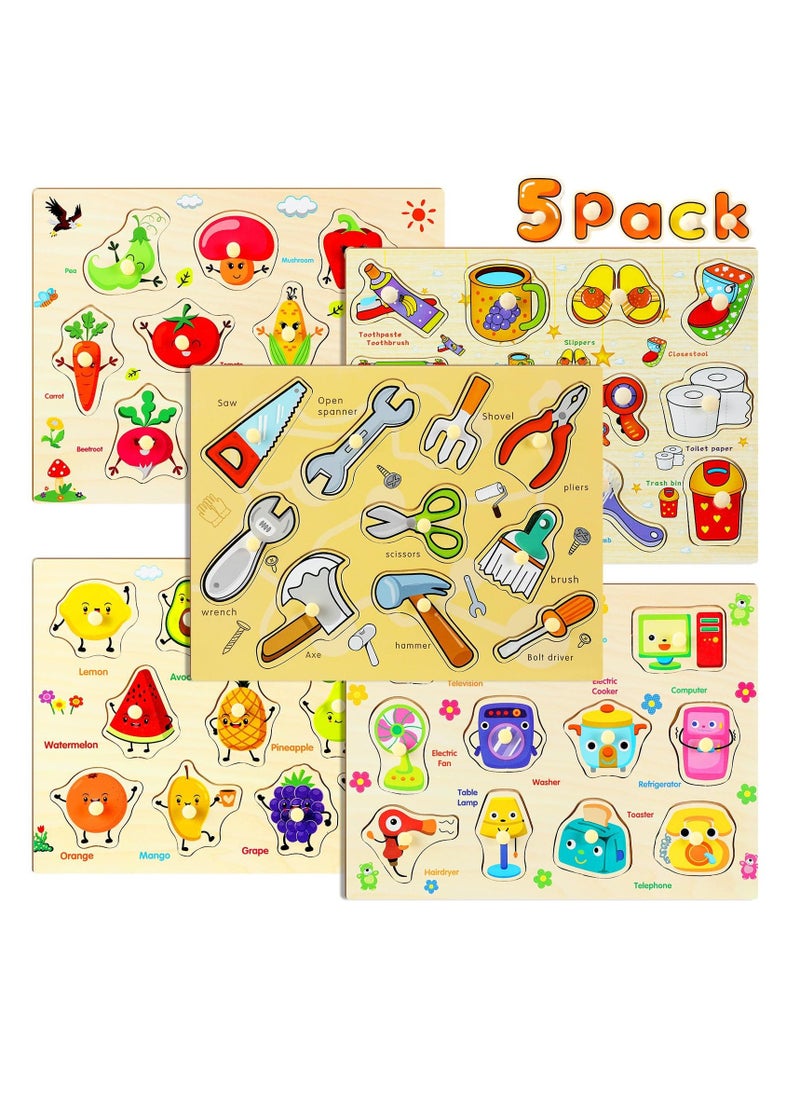 Toddler Puzzles Wooden Peg Puzzles for Toddlers Educational Learning Peg Puzzle Toy for Preschool Educational and Learning Kids Boy Girl Set of 5