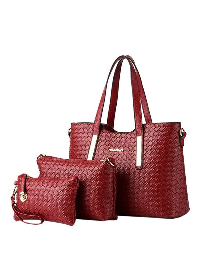 Set Of 3 Tote Bags Burgundy