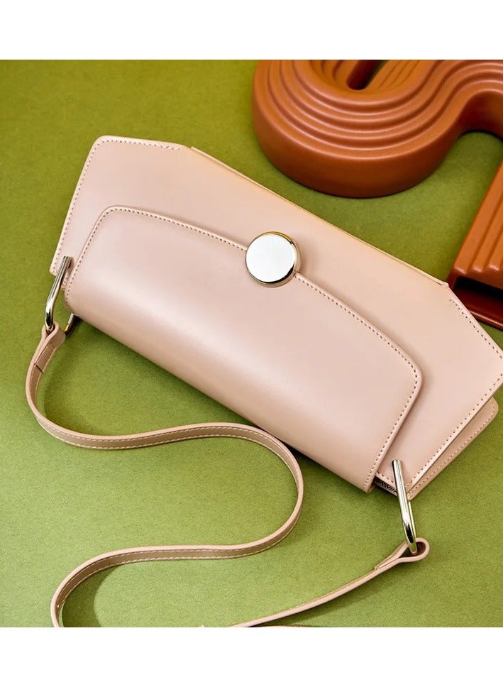 Genuine Leather Handbags for Women Crossbody Bag Women's Handbag Vintage Handbag Metal Frame Kiss Lock Shoulder Bag Tote Bag Shoulder Bag - Apricot