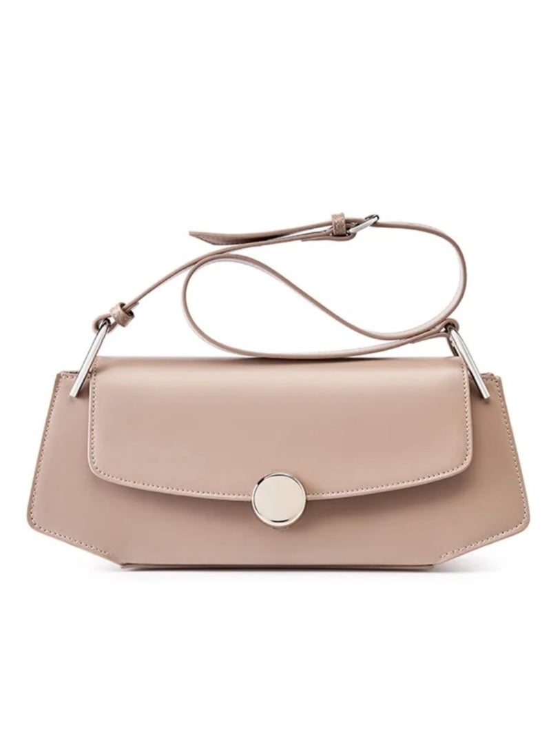 Genuine Leather Handbags for Women Crossbody Bag Women's Handbag Vintage Handbag Metal Frame Kiss Lock Shoulder Bag Tote Bag Shoulder Bag - Apricot