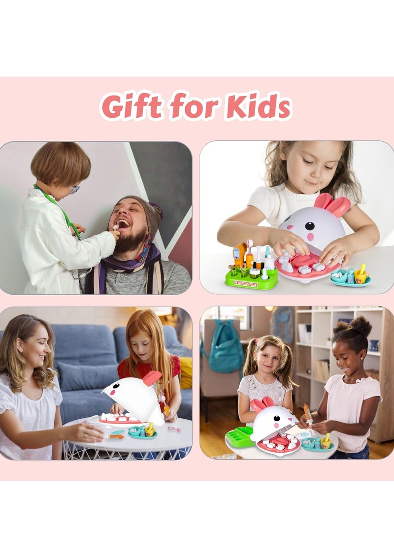 Dentist Kit for Kids - 31 Pcs Doctor Kit for Toddlers 3 - 5 Pretend Play Kit Toys, with Medical Costume & Dental Set, Pink Dentist Pretend Play Gift for Girls