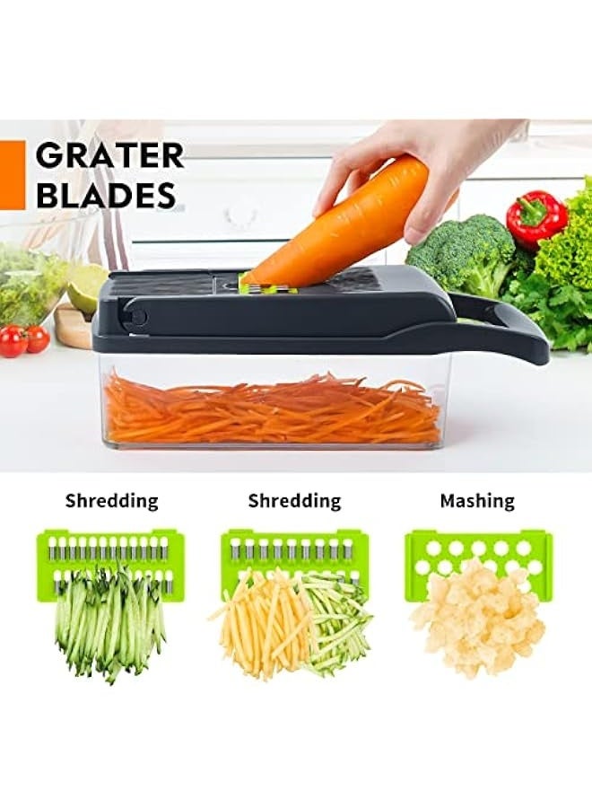 Vegetable Chopper, Pro Onion Chopper, 15 in 1Multifunctional Food Chopper, Kitchen Vegetable Slicer Dicer Cutter,Veggie Chopper With 8 Blades,Carrot and Garlic Chopper With Container (Grey)…