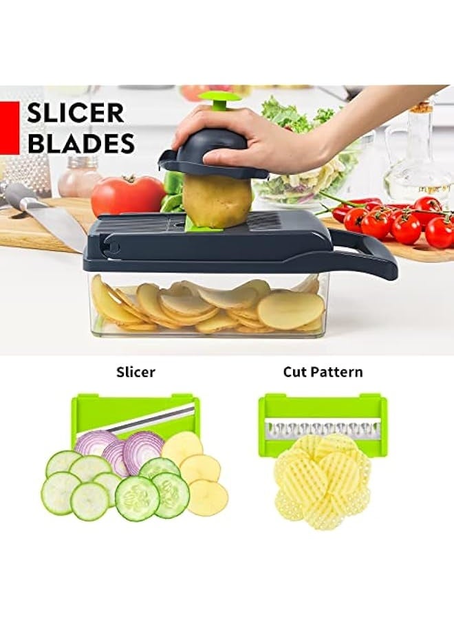 Vegetable Chopper, Pro Onion Chopper, 15 in 1Multifunctional Food Chopper, Kitchen Vegetable Slicer Dicer Cutter,Veggie Chopper With 8 Blades,Carrot and Garlic Chopper With Container (Grey)…