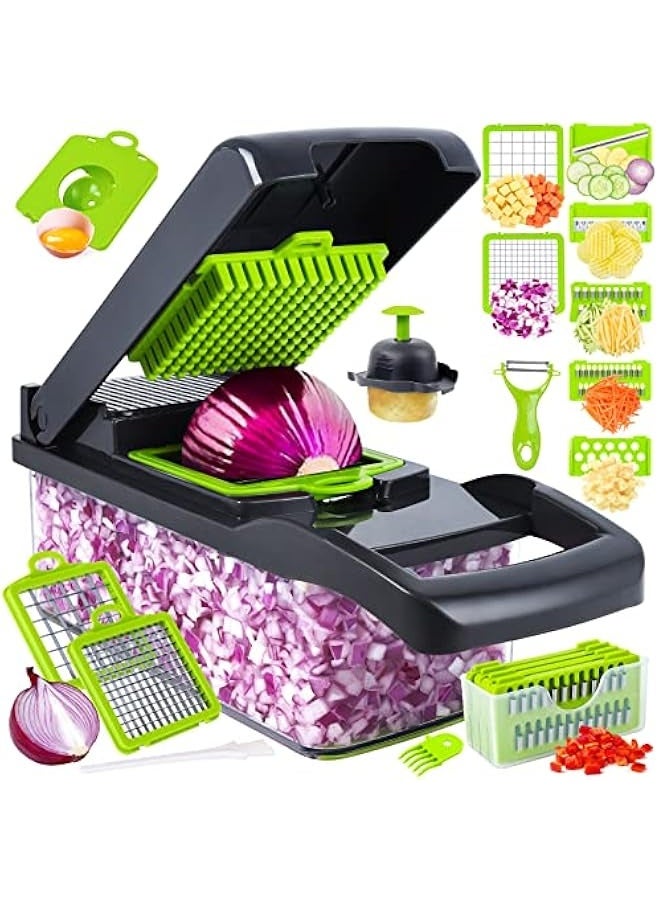 Vegetable Chopper, Pro Onion Chopper, 15 in 1Multifunctional Food Chopper, Kitchen Vegetable Slicer Dicer Cutter,Veggie Chopper With 8 Blades,Carrot and Garlic Chopper With Container (Grey)…