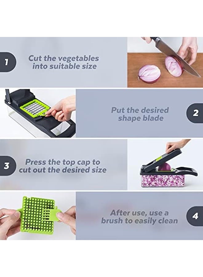 Vegetable Chopper, Pro Onion Chopper, 15 in 1Multifunctional Food Chopper, Kitchen Vegetable Slicer Dicer Cutter,Veggie Chopper With 8 Blades,Carrot and Garlic Chopper With Container (Grey)…