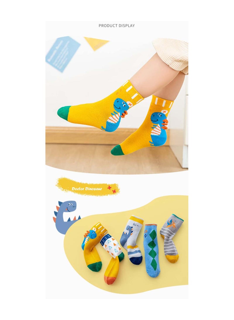 10 Pairs Socks Kids Boys Girls Wicking Cushion Crew Socks Kids Hiking Walking Socks Novelty Colorful Tiger Animal Cartoon Dinosaur Cotton Crew Socks for Babies Toddlers Aged 3-5 M