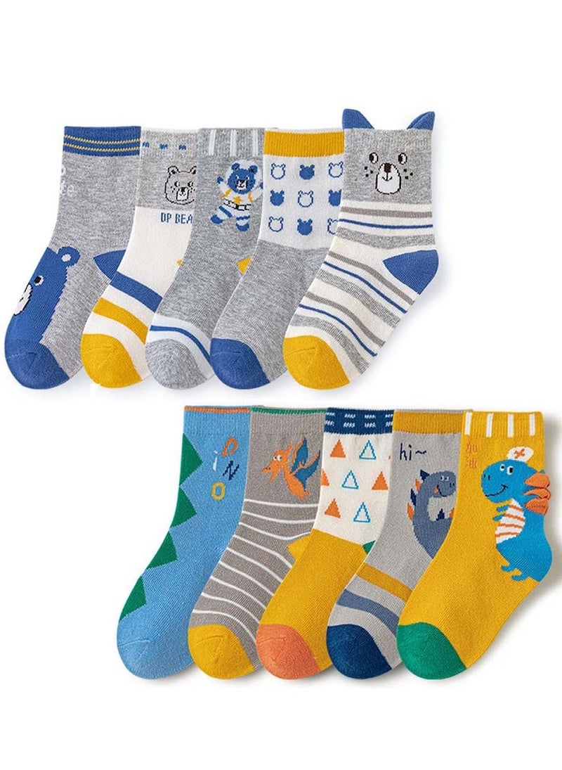 10 Pairs Socks Kids Boys Girls Wicking Cushion Crew Socks Kids Hiking Walking Socks Novelty Colorful Tiger Animal Cartoon Dinosaur Cotton Crew Socks for Babies Toddlers Aged 3-5 M