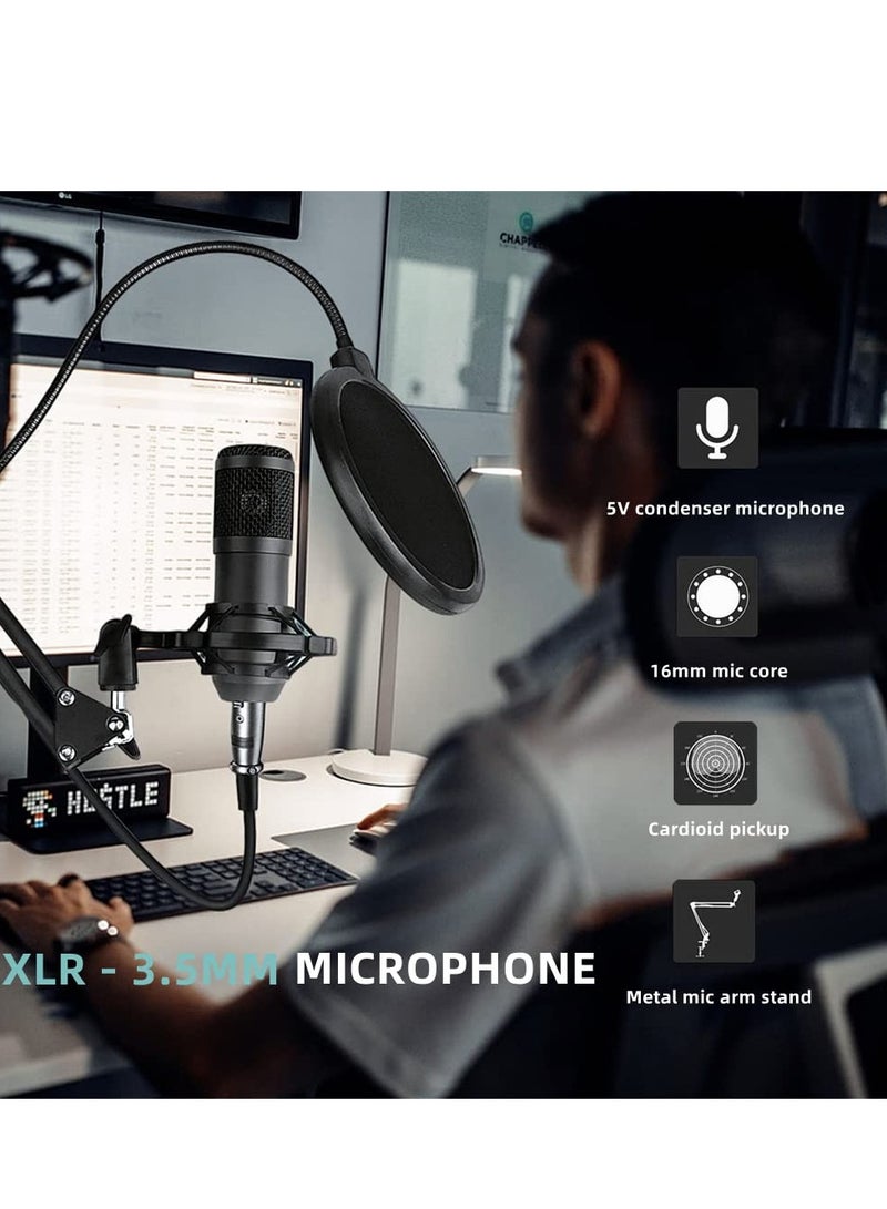 Podcast Equipment Bundle with Ring Light and Phone Holder , BM-800 Recording Studio Package with Voice Changer, Live Sound Card,Audio Interface for Laptop Computer Vlog Living Broadcast Live Streaming