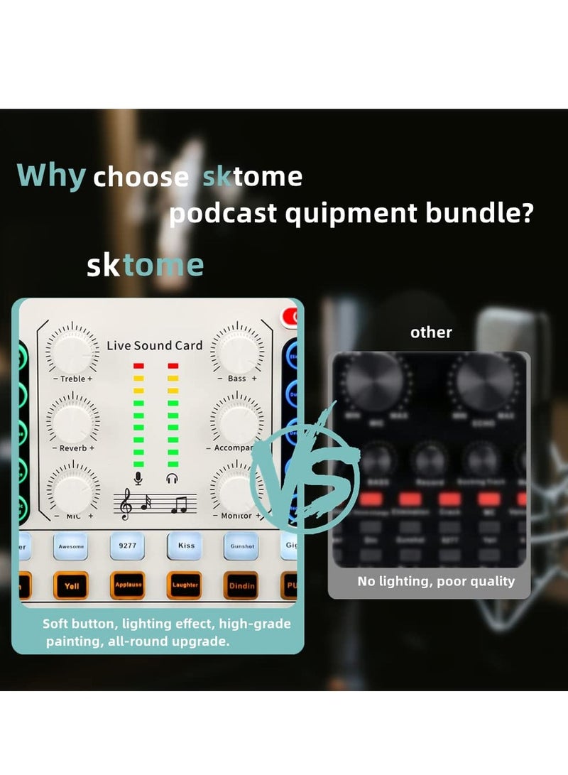 Podcast Equipment Bundle with Ring Light and Phone Holder , BM-800 Recording Studio Package with Voice Changer, Live Sound Card,Audio Interface for Laptop Computer Vlog Living Broadcast Live Streaming