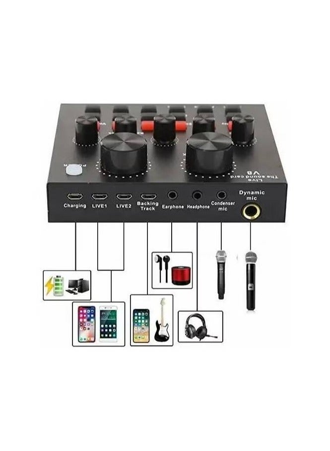 V8 Audio Mixer BM800 Condenser Microphone Live Sound Card BT USB Game DSP Recording Professional Streaming