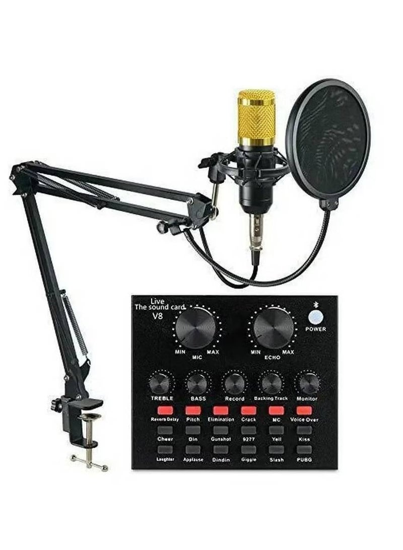 V8 Audio Mixer BM800 Condenser Microphone Live Sound Card BT USB Game DSP Recording Professional Streaming