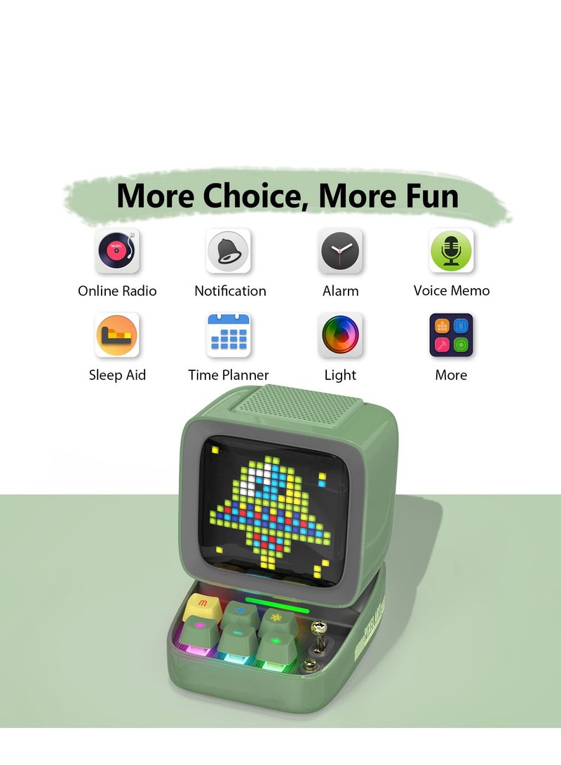 Retro Pixel Art Game Bluetooth Speaker, RGB Keyboard and Pixel Display Desktop Decor, Different Sound Modes, with Karaoke Microphone & 16X16 LED App Controlled Front Screen, for Home Party (Green)