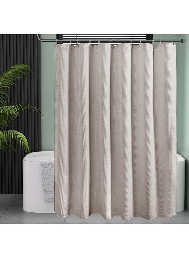 Premium Shower Curtain Thick Fabric Waffle Weave Design 5-Star Hotel Quality, Waterproof Mildew-proof No Smell Washable with 12 Plastic Hooks for Bathroom (khaki, 180 x 200cm)