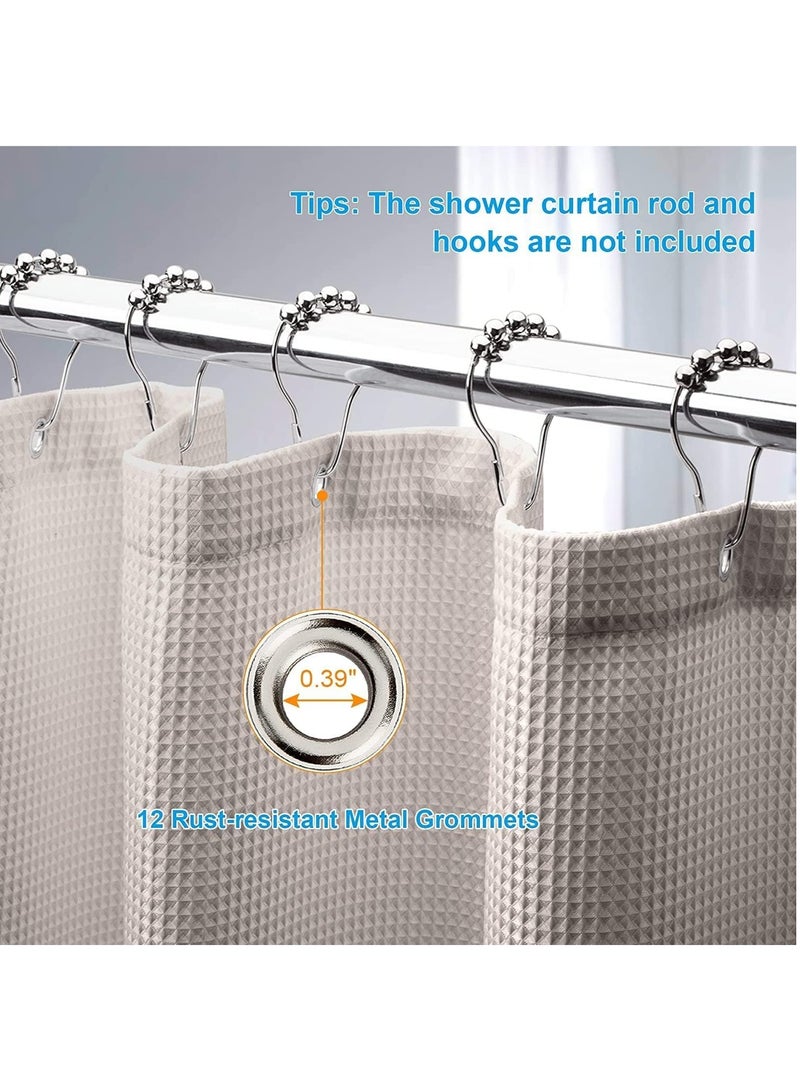 Premium Shower Curtain Thick Fabric Waffle Weave Design 5-Star Hotel Quality, Waterproof Mildew-proof No Smell Washable with 12 Plastic Hooks for Bathroom (khaki, 180 x 200cm)