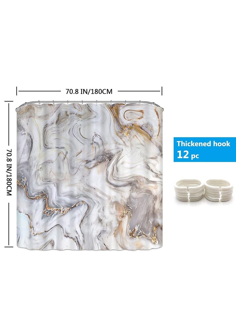 Grey Gold Marble Shower Curtain Liner 70 x 70in , Waterproof Abstract Modern Shower Curtain for Standard Bathtub, Luxury Shower Curtain for Bathroom Decor, Washable Fabric Shower Curtain Set