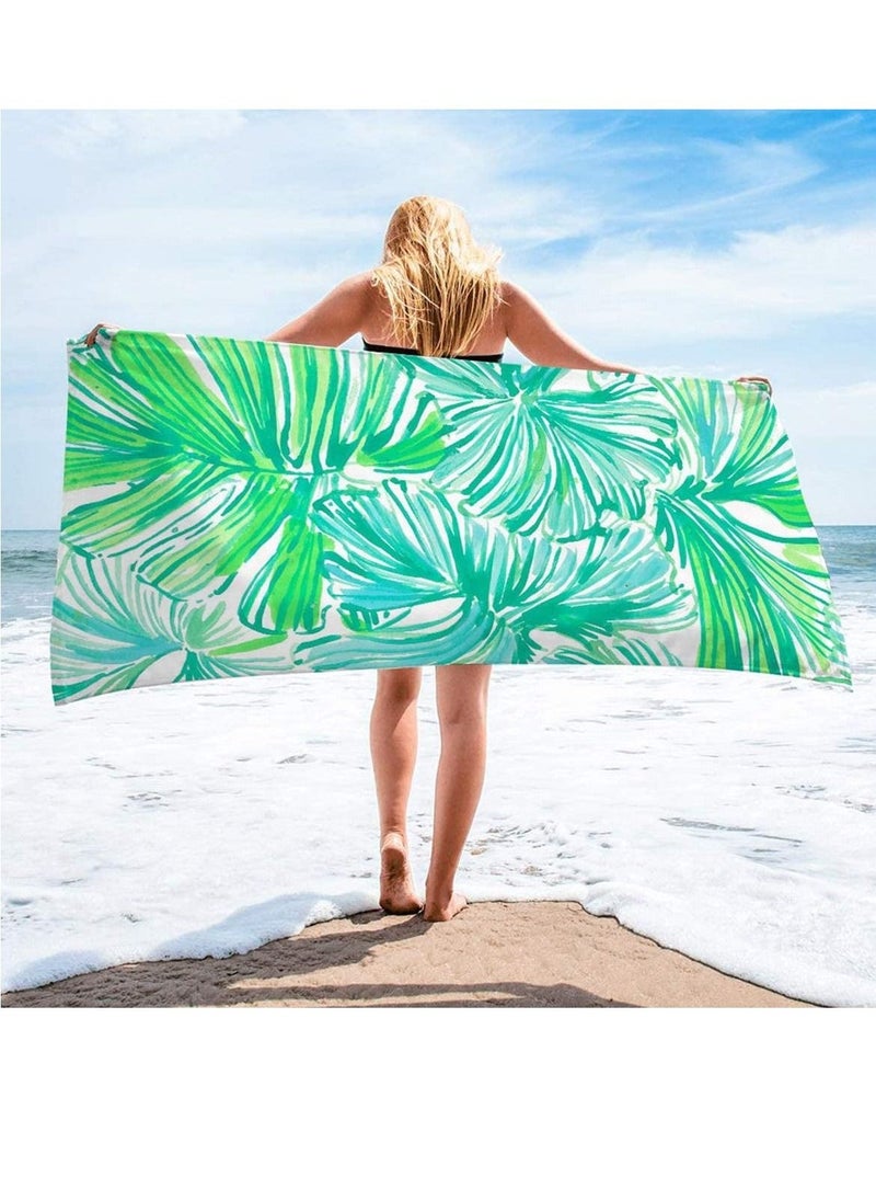 Microfiber Sand Free Beach Towel Quick Fast Dry Super Absorbent Oversized Lightweight Big Large Towels Blanket Green Leaf Cool Swim for Travel Pool Swimming Bath Camping Adult Women Men