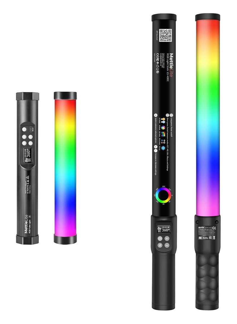 TLX1 RGB Tube Light and LS400C RGB Light Stick Full Color Video Light with APP Control RGB CCT HSI Mode LED Light Bundle