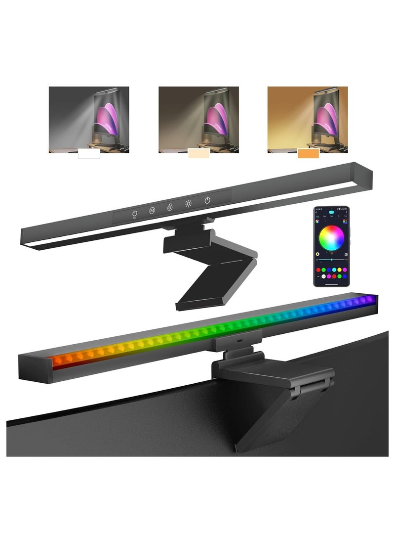 RGB Monitor Light Bar Backlight, Computer Light Bar for Eye Caring Touch Control 2 in 1 Dual Light Source, Monitor Desk Lamp Screen Monitor Light, for Desk Office Home Game, Colorful LED Light