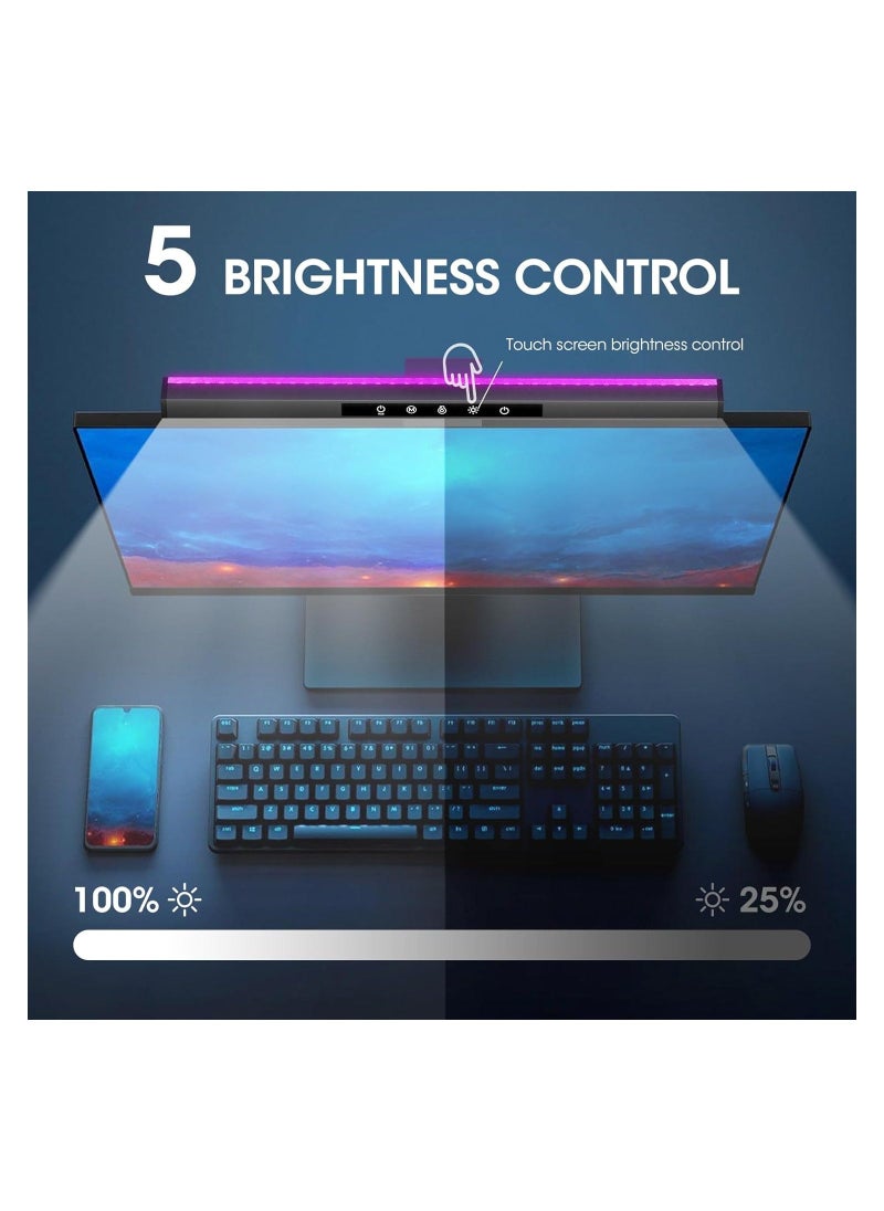 RGB Monitor Light Bar Backlight, Computer Light Bar for Eye Caring Touch Control 2 in 1 Dual Light Source, Monitor Desk Lamp Screen Monitor Light, for Desk Office Home Game, Colorful LED Light