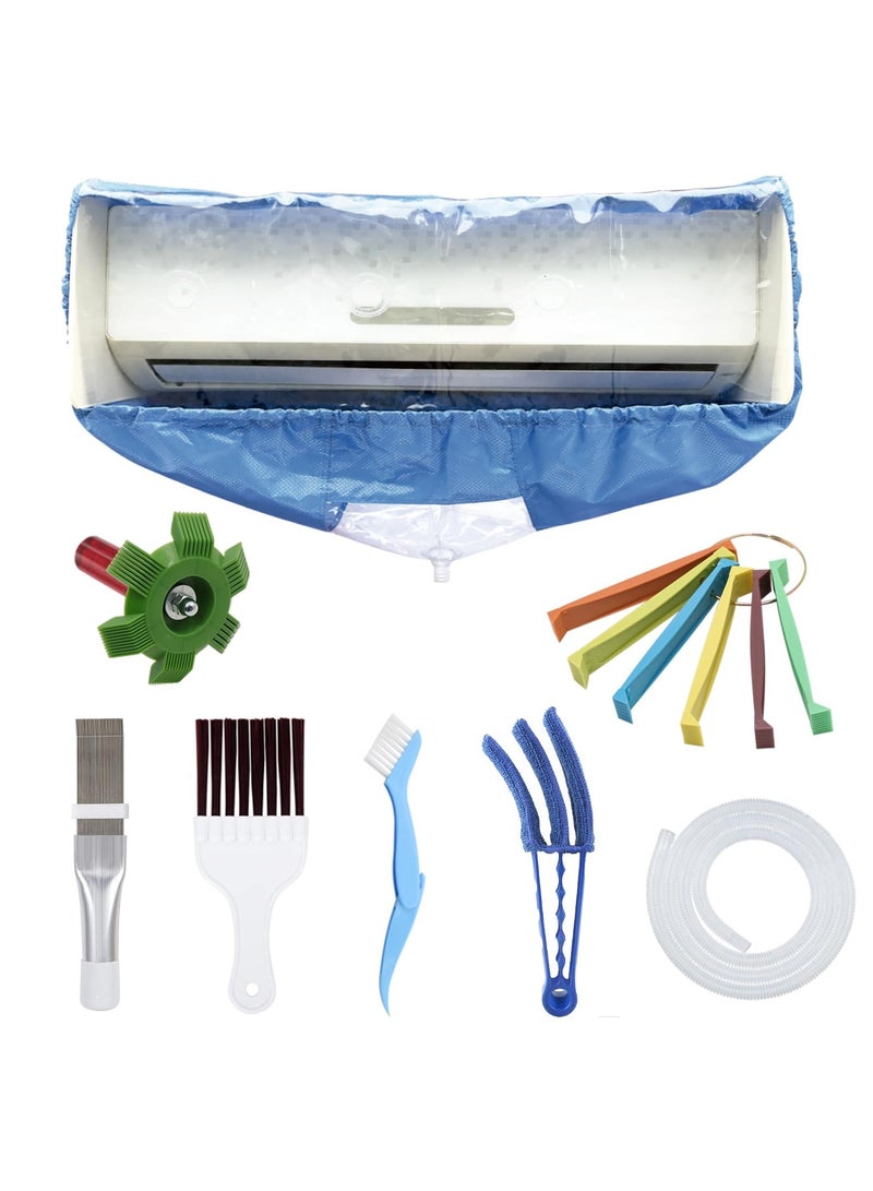 Mini Split Cleaning Kit 6 PCS AC Fin Comb, AC Evaporator Comb Radiator Repair Clean Tool, with 9FT Drainpipe Support Plates, Wall Mounted Dust Washing AC Clean Kit