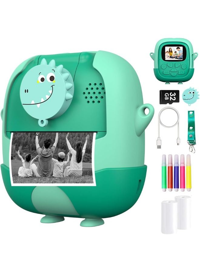 Kids Camera for Girls Boys,Instant Camera for Kids with 32GB SD Card Reversible Lens Video Digital Camera with Print Photo Paper, Birthday Gifts Toy for 3-12 Year Old 5 Colour Pens (Green)