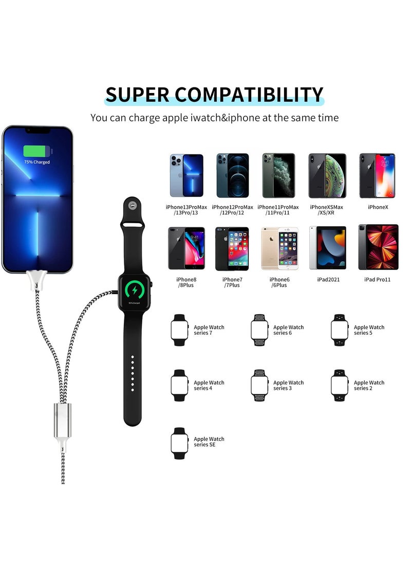 Watch Charger Magnetic Charging Cord, 2 in 1 Portable Wireless Charger Cable Compatible with Watch Series 7 SE 6 5 4 3 2 Work for iPhone 13/12 Pro Max / 11 / XR/XS/X / 8 Plus