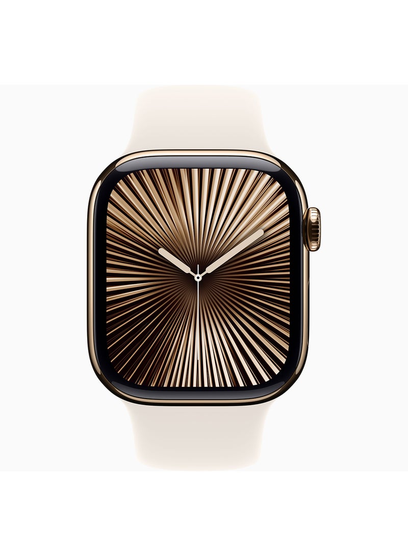 Watch Series 10 GPS + Cellular 42mm Gold Titanium Case With Starlight Sport Band