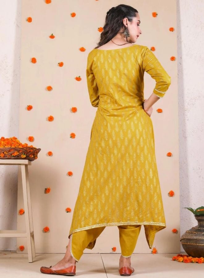 Yellow Dhoti & Kurta Set With Gota Details